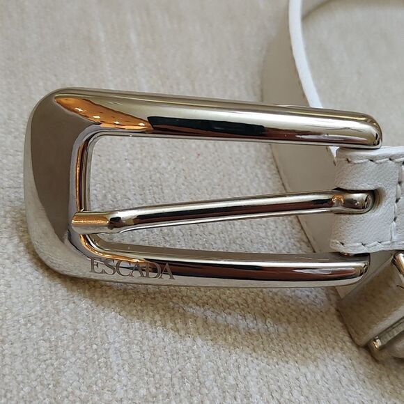 Escada White Leather Belt Silver Buckle Loop & Links - Picture 2 of 12